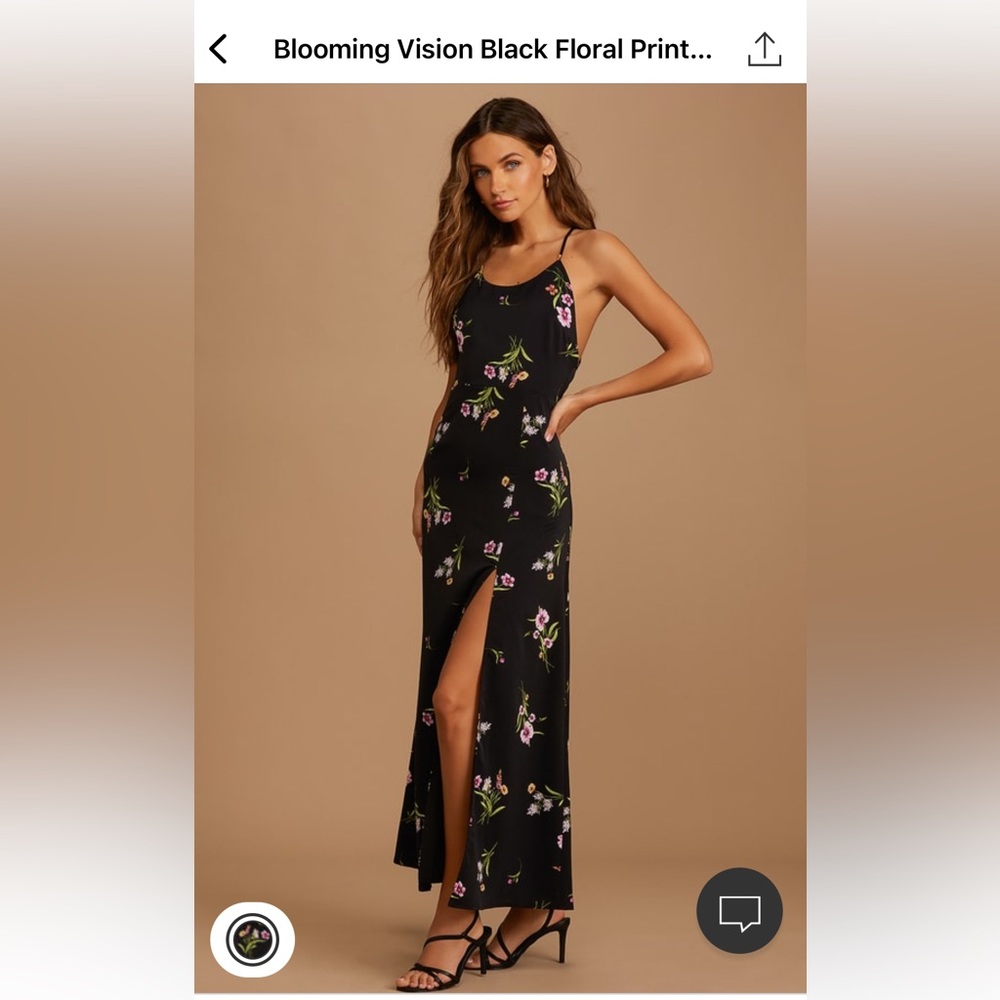 NWT Lulu’s Black Floral Maxi Dress S
